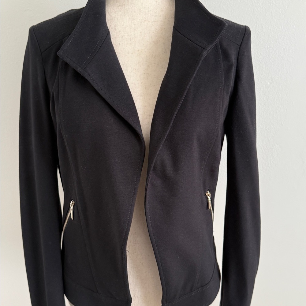 White House Black Market Classic Black Moto Jacket with gold tone zipper